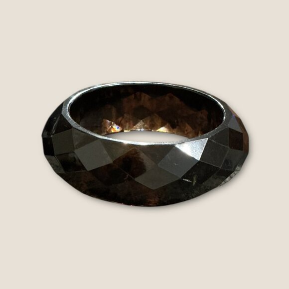 Vintage Estate Smoky Faceted Diamond Pattern Bangle Bracelet - Picture 1 of 5